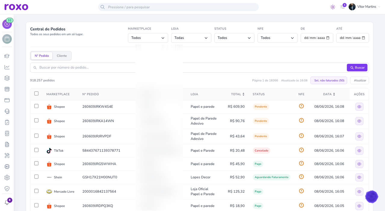 Central de Pedidos — pedidos de todos os marketplaces