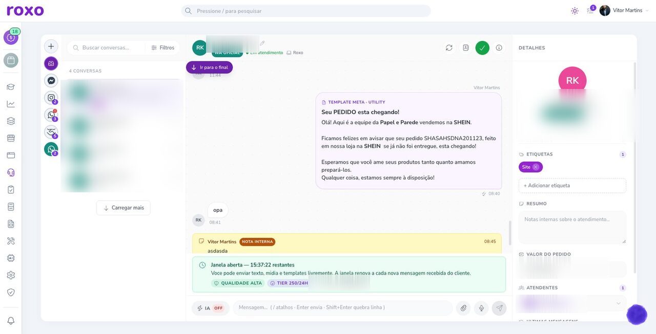 SAC Roxo — inbox omnichannel